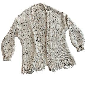Sweet Generis Confetti‎ Knit Cardigan Open Front Sweater, Cream Multicolor M/L